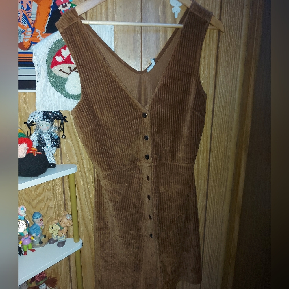 Brown Corduroy Button-Down Dress